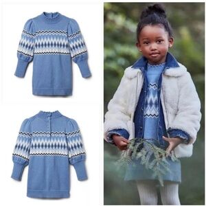 Janie and Jack - Fair Isle Puff Sleeve Sweater Dress - Country Blue Size 6